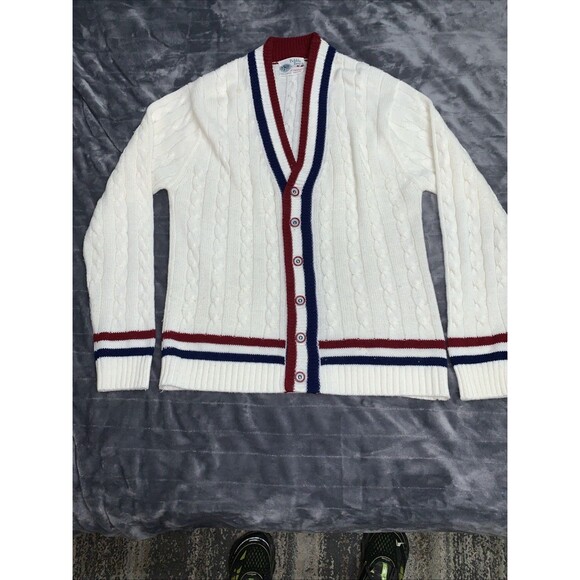 Pebble Beach Of California Vintage Womens Cardigan Sweater red, white, and blue - Picture 9 of 10
